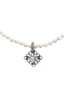 Damen Perlenkette mit Anhnger white-crystal-altsilber