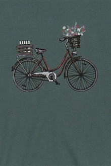 Damen T-Shirt mit Fahrraddruck 'Expresslieferdienst' dunkelgrn