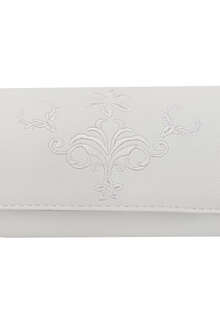 Damen Handtasche Glattleder-Optik Stickerei beige