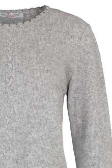 Trachten Pullover mit Zopfmuster und Falte hellgrau