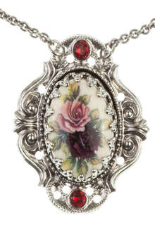 Trachten Halskette mit Blüten- Amulett rot