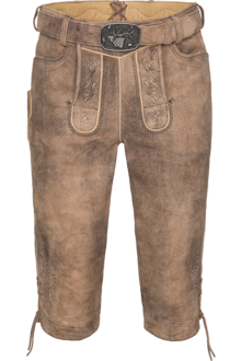 Herren Lederhose Kniebund bestickt mit Grtel lombock/schwarz