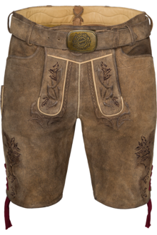 Herren FCB-Lederhose kurz mit Grtel zeder/braun
