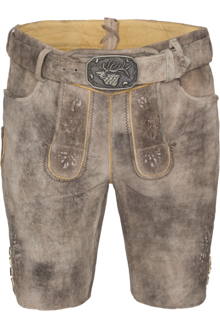 Herren Lederhose kurz bestickt mit Grtel oxford/st braun