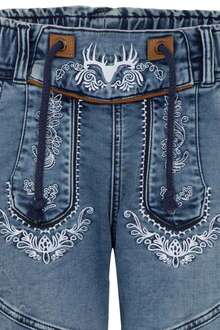 Herren Trachten-Jeans Lederhosenlook Stickerei blau