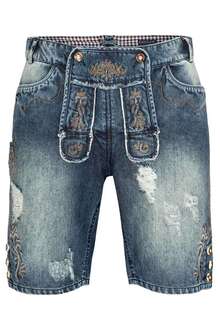 Herren Trachtenjeans Johann Kurze Jeans mit Lederhosenoptik in Blau und Grau Gr. 44-56