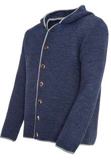 Herren Trachtenstrickjacke mit Kapuze jeansblau