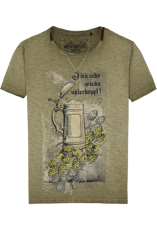 Herren Shirt Biermotiv 'I bin scho wieda unterhopft' oliv