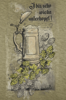 Herren Shirt Biermotiv 'I bin scho wieda unterhopft' oliv