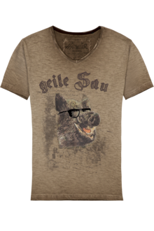 Herren T-Shirt 'geile Sau' hellbraun