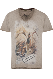 Herren T-Shirt 'Kraxler' Bergmotiv hellbraun