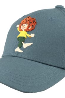 Kinder Cap aus Baumwoll Leinen Mix mit Pumuckl Stickerei graublau