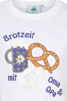 Kinder T-Shirt 'Brotzeit mit Oma & Opa' wei