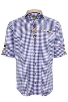 Herren Trachten-Krempelarm-Hemd Regular Fit mit Stickerei blau