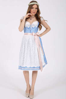 Mini Dirndl mit Spitzenschrze hellblau creme