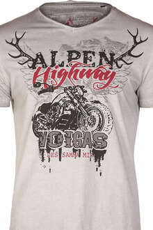 Trachten T-Shirt V-Ausschnitt 'Alpen Highway' grau