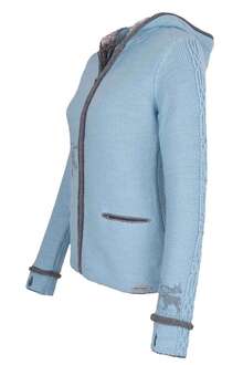 Trachtenstrickjacke mit Kapuze Herzstickerei hellblau