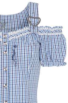 Carmen Trachtenbluse mit Stickerei kariert blau