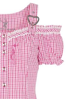 Carmen Trachtenbluse mit Stickerei kariert pink