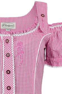 Carmenbluse mit Stickerei kariert pink