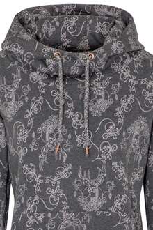 Damen Kapuzen-Sweat-Shirt mit Hirschmuster dunkelgrau
