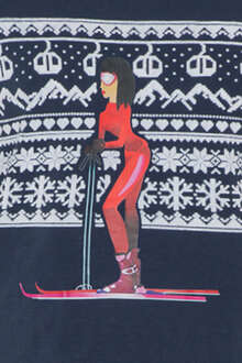 Damen Langarmshirt mit Skifahrerin marine