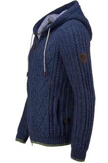 Strickjacke mit Zopfmuster und Kapuze blau