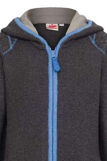 Kinder Kapuzen-Strickjacke mit Walk grau blau