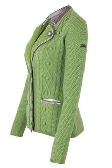 Damenstrickjacke Blazerstil mit Zopfmuster hellgrün