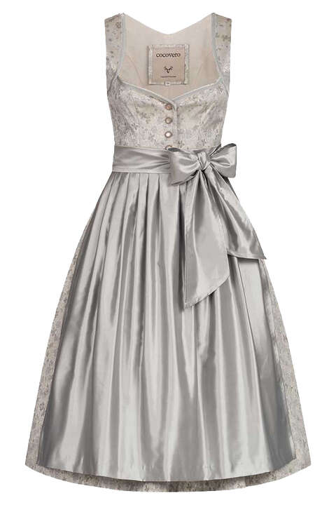 Dirndl herzfrmiger Ausschnitt Blumenmuster silber