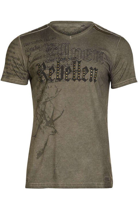 Herren Trachten T-Shirt V-Ausschnitt 'Alpen Rebellen' braun