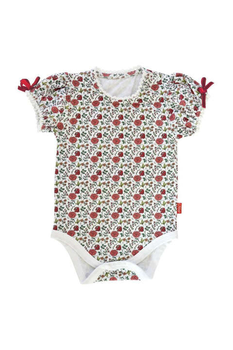 Baby Trachtenbody mit Blumenmuster wei/rot