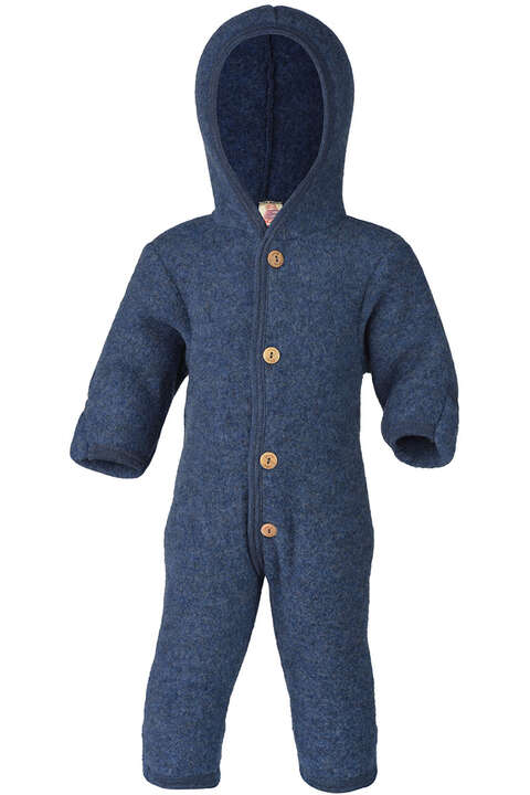 Baby-Wollfleece-Overall mit Kapuze aus Bio Schurwollfleece blau