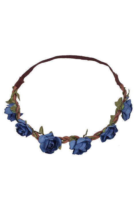 Trachten Blumenhaarband mit Gummizug blau