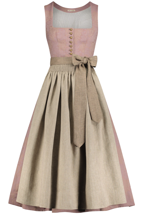 Dirndl lang mit Faltenrock und goldenen Knpfen malve-birke