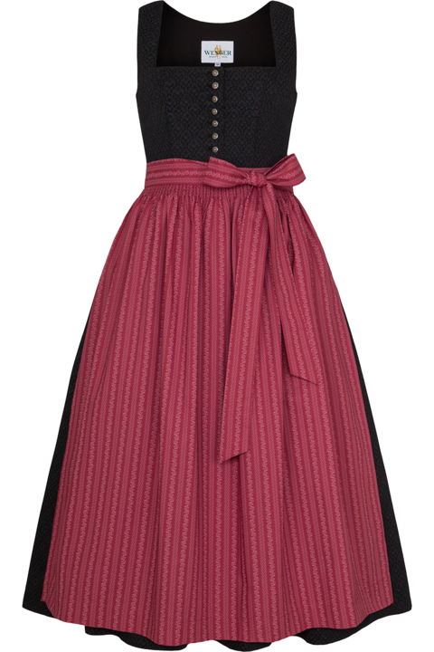 Dirndl lang aus Baumwolle mit eckigem Ausschnitt schwarz/altrosa