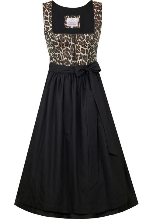Midi Dirndl mit Leopardenmuster Wild Kollektion schwarz