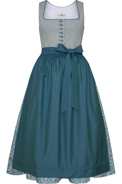 Dirndl lang Paisleymuster eckiger Ausschnitt petrol