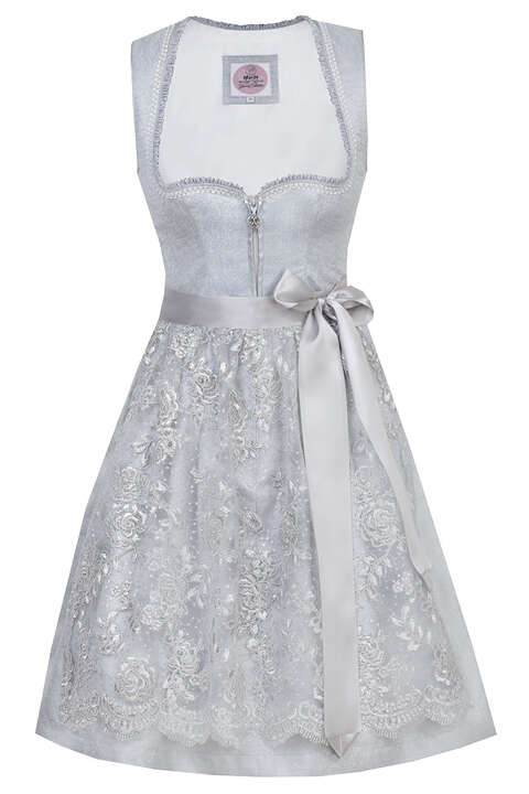 Mini-Dirndl mit Spitzenschrze silbergrau