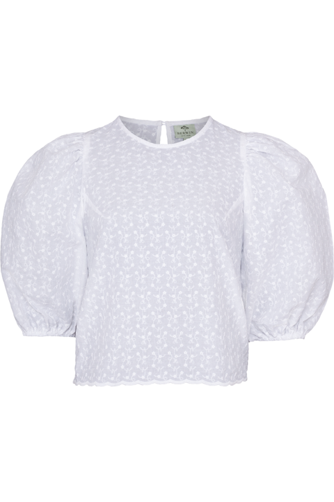 Damen Trachten-Bluse kurz mit Puffrmeln wei