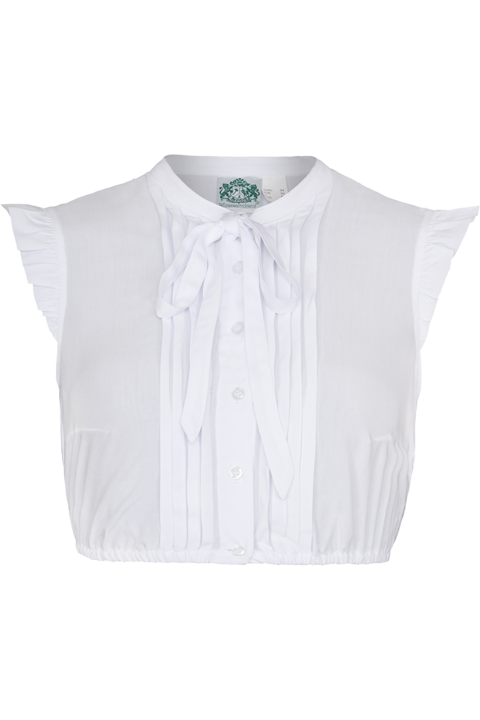 Dirndlbluse mit Stehkragen Biesen und Schleifenband wei