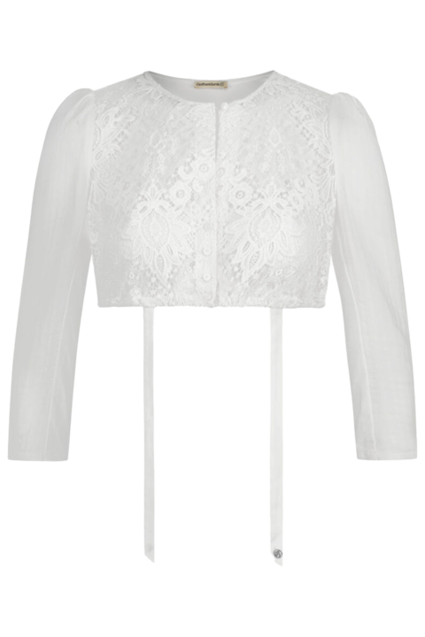 Dirndlbluse mit dreiviertel rmeln und Spitze eierschale