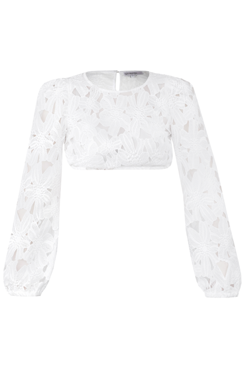Dirndlbluse Blumenstickerei mit langen weiten rmeln offwhite