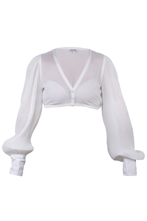 Dirndlbluse mit langen Plissee-rmel wei