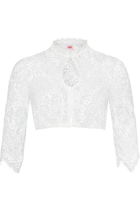 Dirndlbluse Lochausschnitt mit 3/4-Arm und transparenter Spitze creme