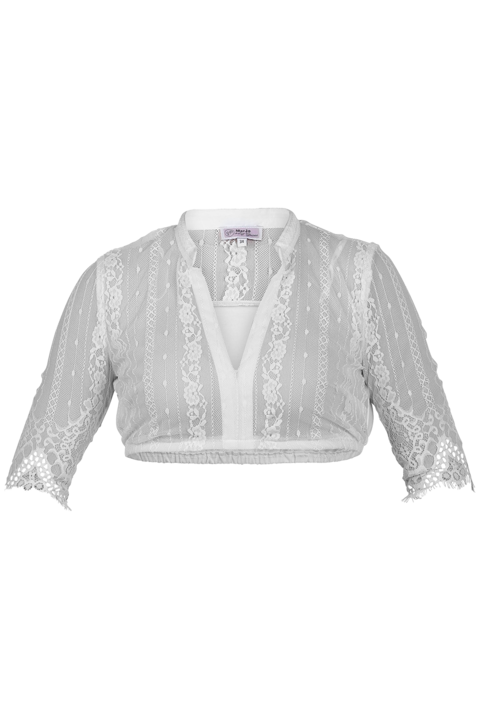 Dirndl-Bluse mit Stehkragen aus Spitze transparent wei