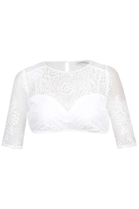 Hochgeschlossene Dirndlbluse mit Spitze offwhite