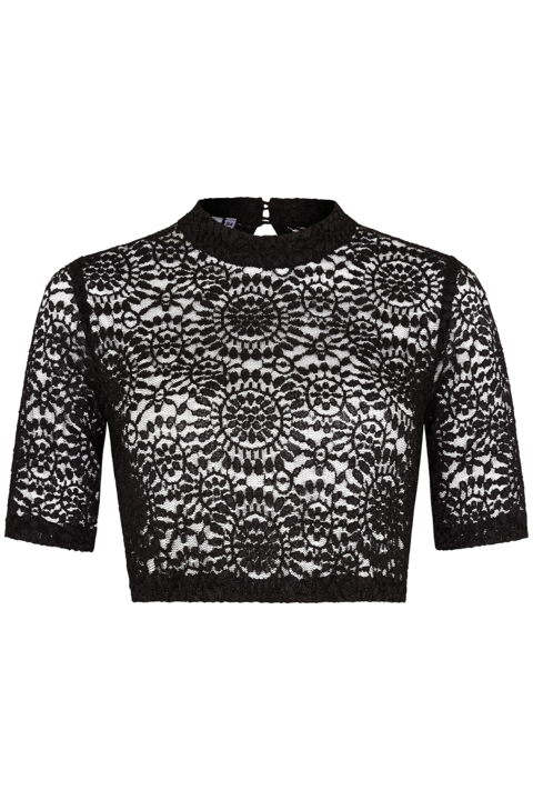 Hochgeschlossene Dirndlbluse mit Spitze schwarz