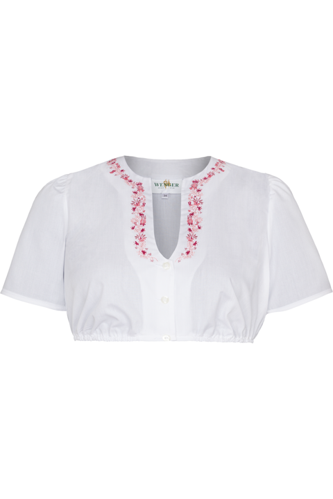 Dirndlbluse Kurzarm mit Stickerei wei/rot