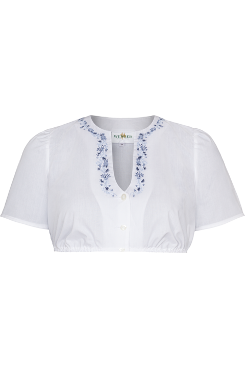 Dirndlbluse Kurzarm mit Stickerei wei/blau